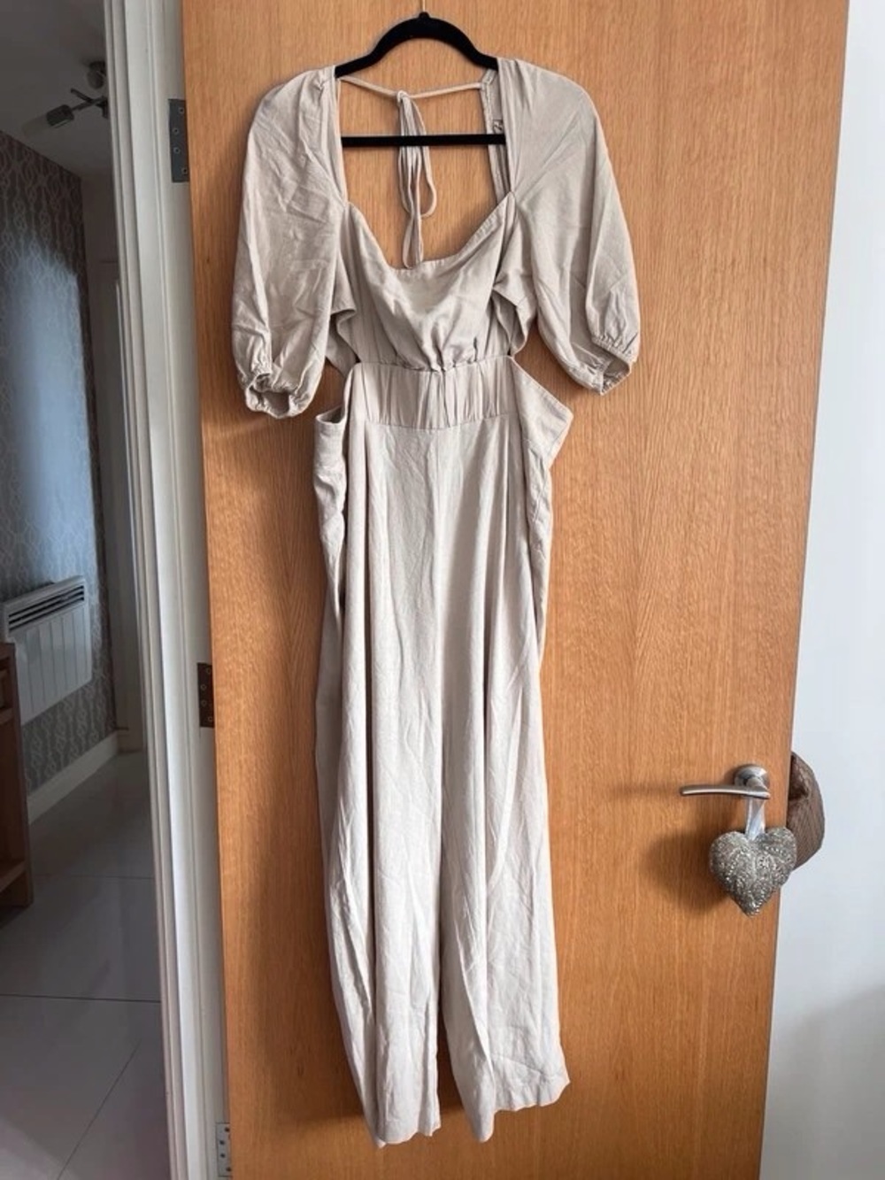 Zutano Cream Backless Maxi Dress with Puff Sleeves
